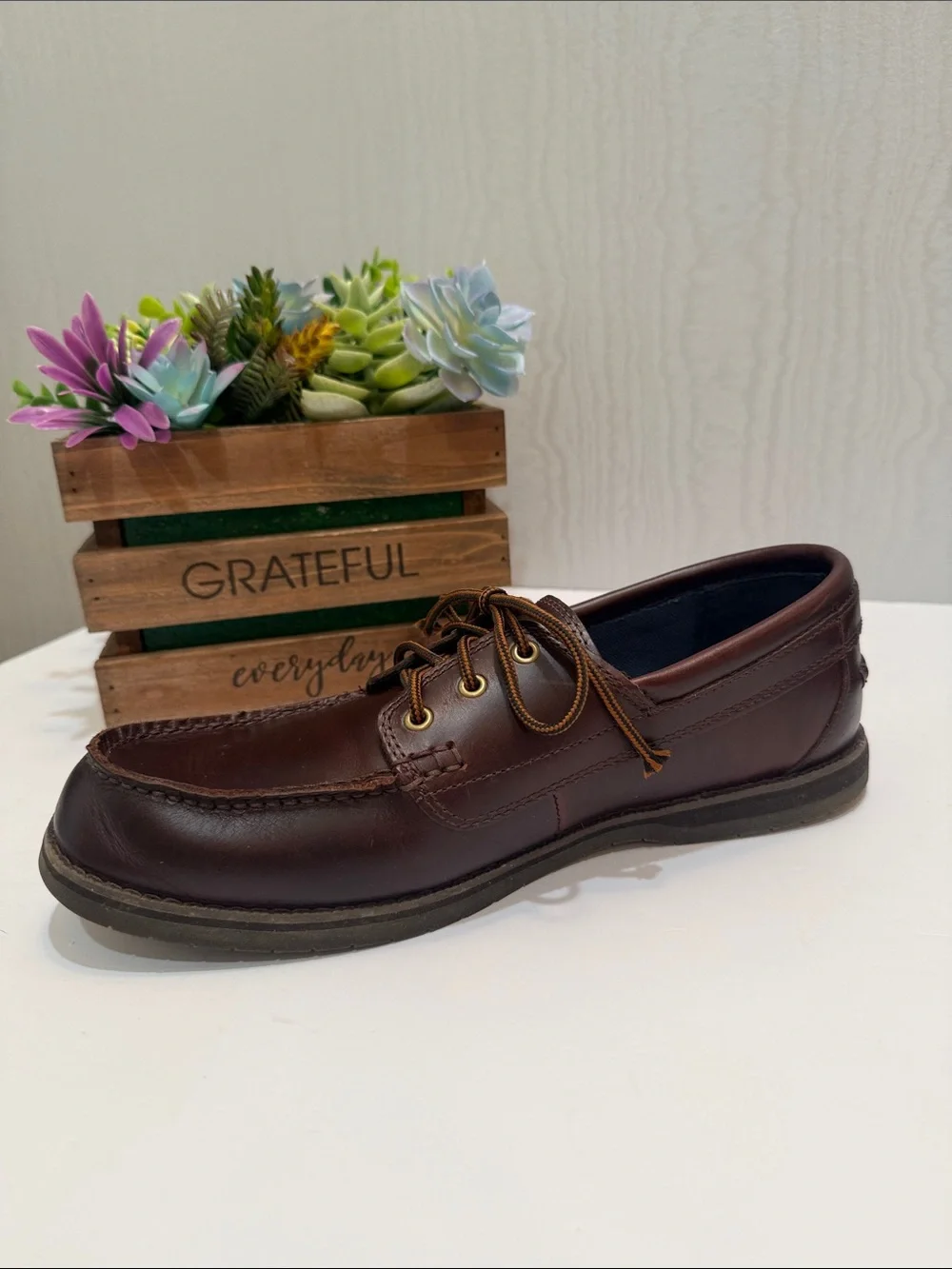Timberland OrthoLite Classic Brown 3-Eye Leather Boat Shoes Men’s Sz 9.5